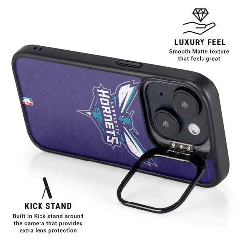 NBA Charlotte Hornets Distressed-Purple iPhone 14 Kickstand Case